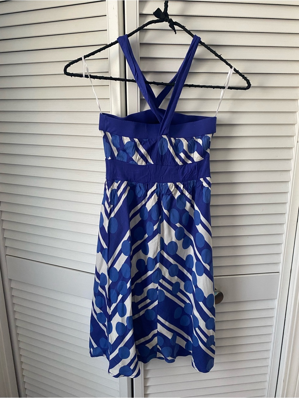 Bershka Royal Blue and White Printed Dress
